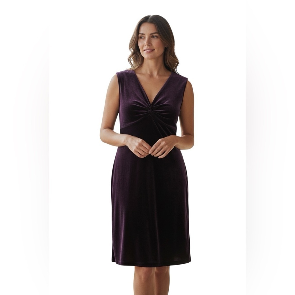 New York & Company Purple Velvet Midi Dress V Neck Sleeveless XL
